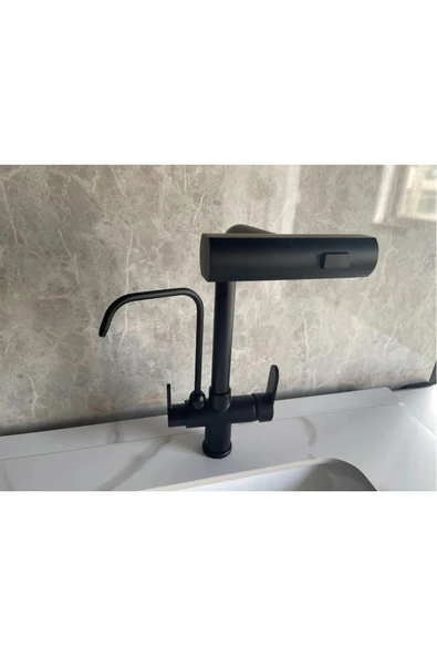 OEM Mutfak Eviye Bataryası Dokunmatik Arıtma Çıkışlı Duş Şelale 3 Fonksiyon Siyah Ithal 7 Yıl Garanti - Resim 2