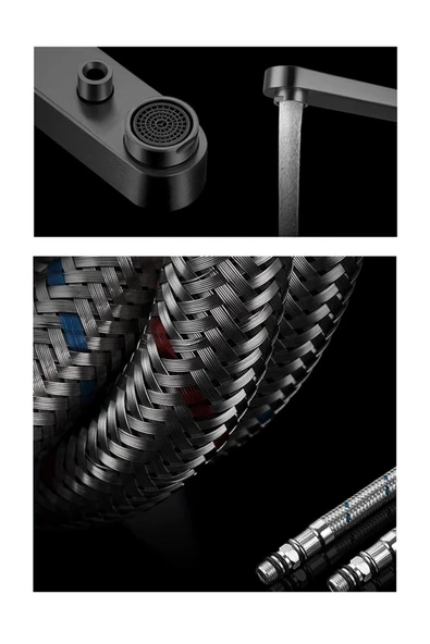 OEM Mutfak Evye Bataryası Pencere Önü Dual Flow Arıtma Çıkışlı Asansörlü Yeni Sistem Mat Siyah Ithal - Resim 7