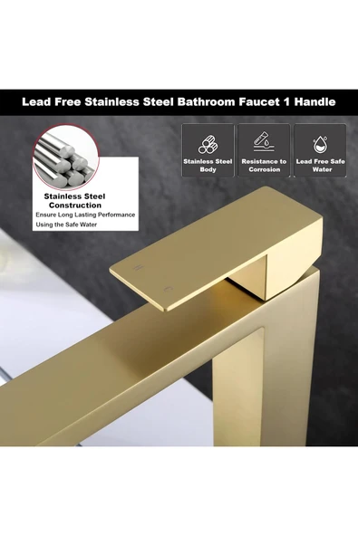 OEM Banyo Çanak Lavabo Bataryası Mat Gold Renk Yeni Tasarım 7 Yıl Garantili Ithal - Resim 3
