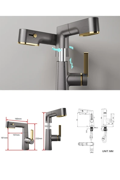 OEM Akıllı Dijital Sıcaklık Led Ekran Banyo Lavabo Bataryası Asansörlü 4 Fonksiyonlu İthal 7 Yıl Garanti - Resim 5