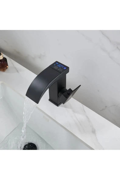 OEM Akıllı Dijital Sıcaklık Led Ekran Banyo Lavabo Bataryası İthal Mat Siyah 7 Yıl Garantili - Resim 4