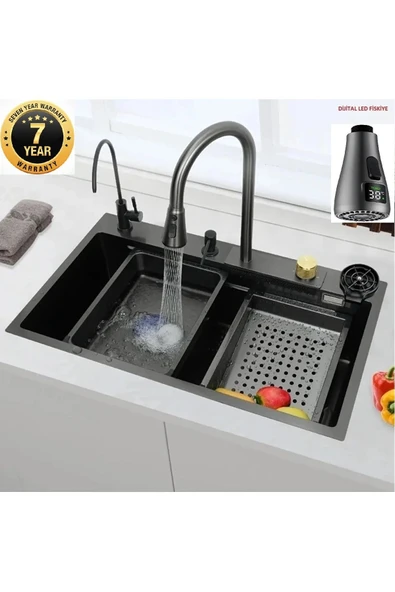 OEM Dijital Akıllı Eviye Seti Ve Bataryası Antrasit Çelik 6 Fonksiyon Full Set Ithal 7 Yıl Garanti ürün görseli