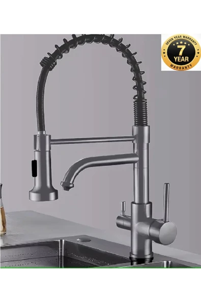 OEM Mutfak Evye Bataryası Dual Flow Su Arıtma Çıkışlı Spiralli Ve Fiskiyeli Antrasit 7 Yıl Garanti Ithal ürün görseli