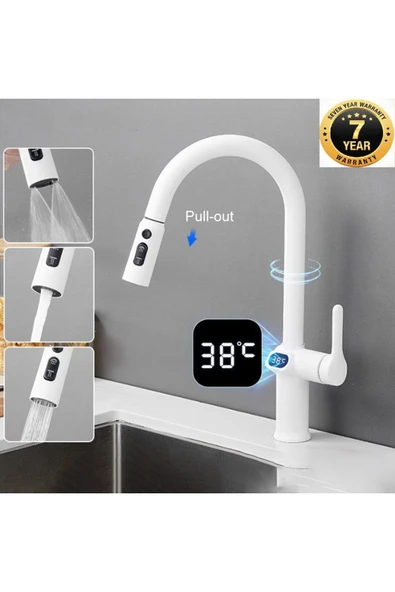 OEM Dijital Mutfak Eviye Bataryası Duş Şelale Antrasit 3 Fonksiyonlu Fiskiyeli Ithal 7 Yıl Garantili ürün görseli