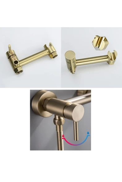 OEM Banyo Tuvalet Bide Basınçlı Püskürtücü Taharet Musluğu Çift Su Girişli Mat Gold İthal 7 Yıl Garanti - Resim 8