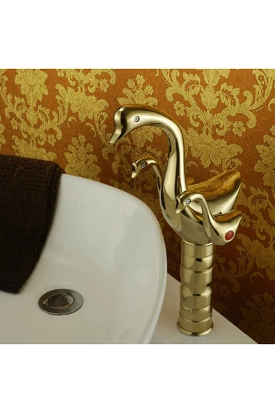 OEM Banyo Çanak Lavabo Bataryası Kuğu Gold Altın Dore Yeni Tasarım 7 Yıl Garantili İthal - Resim 4