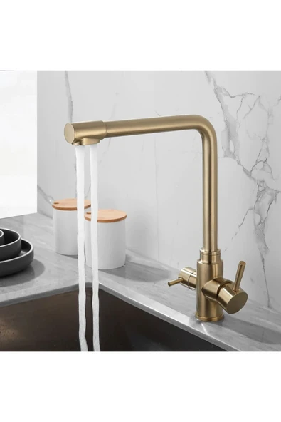 OEM Mutfak Evye Bataryası Dual Flow Arıtma Çıkışlı Mat Gold 10 Yıl Garantili Ithal - Resim 2