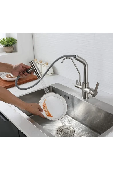 OEM Mutfak Evye Bataryası Dual Flow Su Arıtma Çıkışlı Spiralli 2 Akış Modlu 7 Yıl Garantili Ithal Nikel - Resim 3