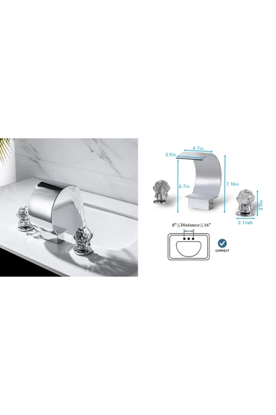 OEM Banyo Lavabo Küvet Jakuzi Bataryası Ankastre Krom Renk Yeni Taşlı Model Şelale 7 Yıl Garantili İthal - Resim 4