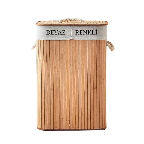 Soley | Foldi | Bamboo Çift Hazneli Örme Çamaşır Sepeti - 4
