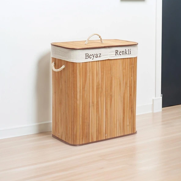 Soley | Foldi | Bamboo Çift Hazneli Örme Çamaşır Sepeti