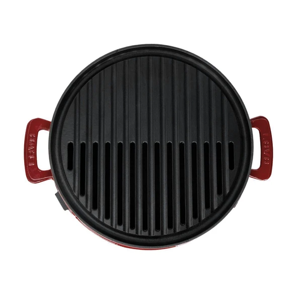 Lava Döküm Yuvarlak Mangal Izgara Set Döküm Demir Yekpare Çift Kulplu Çap (Ø)36cm.-Bordo - 3