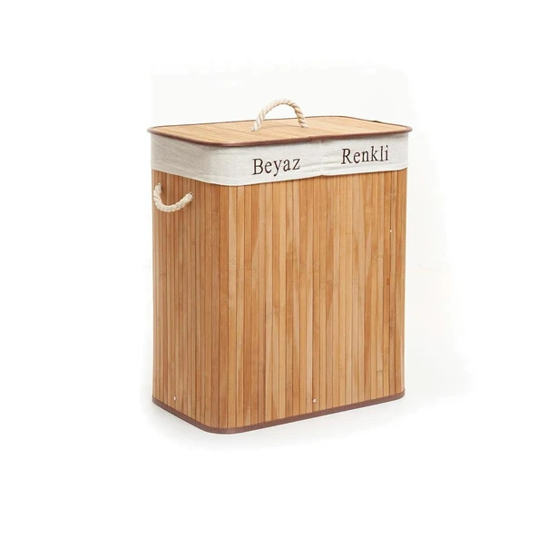 Soley | Foldi | Bamboo Çift Hazneli Örme Çamaşır Sepeti - 2