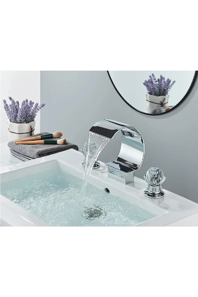 OEM Banyo Lavabo Küvet Jakuzi Bataryası Ankastre Krom Renk Yeni Taşlı Model Şelale 7 Yıl Garantili İthal ürün görseli