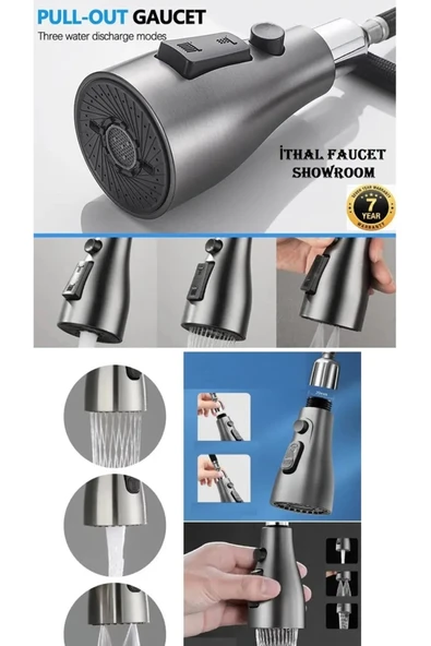 OEM Spiralli Musluk Başlığı Antrasit Gri 3 Mod Ayarlı Yeni Desenli Akış Modu İthal 7 Yıl Garantili - 1