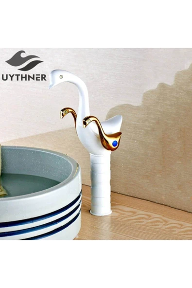 OEM Banyo Çanak Lavabo Bataryası Kuğu Beyaz Gold Yeni Tasarım 7 Yıl Garantili İthal ürün görseli