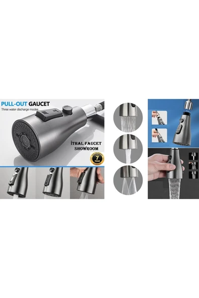 OEM Spiralli Musluk Başlığı Antrasit Gri 3 Mod Ayarlı Yeni Desenli Akış Modu İthal 7 Yıl Garantili - 5