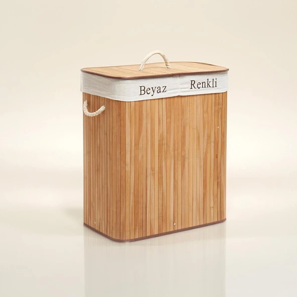 Soley | Foldi | Bamboo Çift Hazneli Örme Çamaşır Sepeti - 3