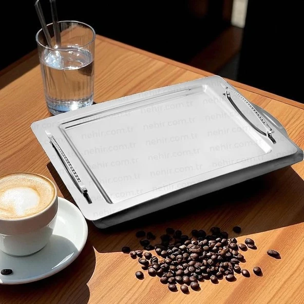 Nehir rana paslanmaz çelik tepsi kahve tepsisi - servis tepsisi 36x26 cm. - 2