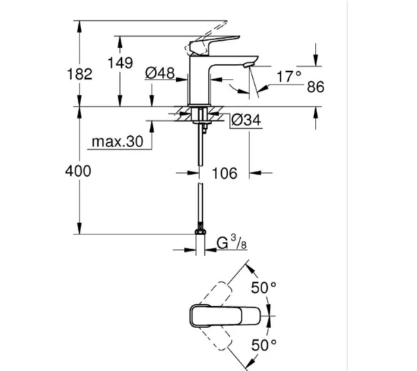 Grohe Cubeo Lavabo Bataryası, S-Boy, Krom, 1016990000 - 2