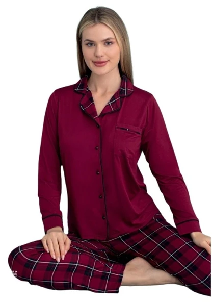 Marcella Notte Uzun Kol Düğmeli Kadın Pijama Takımı Ev Giyim Hediyelik ürün görseli