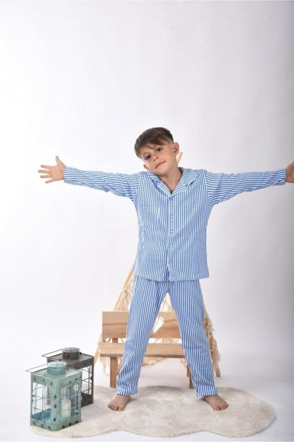 Lemoon Çizgili Düğmeli Çocuk Pijama Takımı - 2