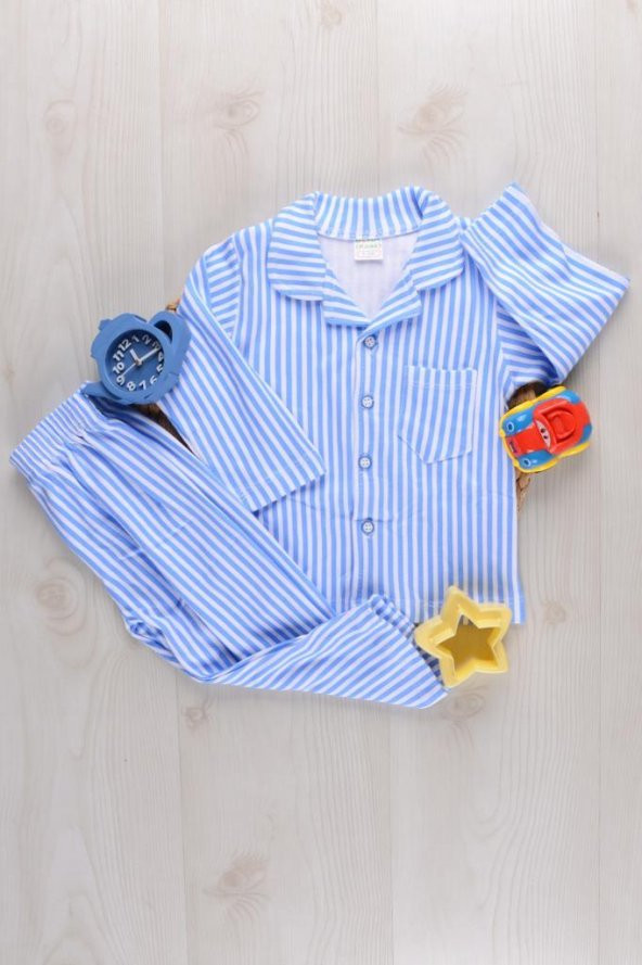 Lemoon Çizgili Düğmeli Çocuk Pijama Takımı - 4