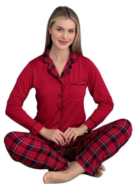 Elettra Notte Uzun Kol Düğmeli Kadın Pijama Takımı Ev Giyim Hediyelik ürün görseli