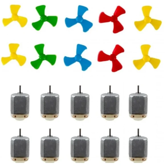 10 Adet Öğrenci Elektrik DC 3V Deney Motoru  ve 10 Adet Deney Motoru Pervanesi ürün görseli