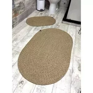 Jüt Hasır 2li Banyo Paspas Takımı-Bej Kırçıllı - 2