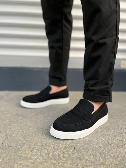 JY180 Estilo X Bağcıksız Süet Erkek Günlük Spor Klasik Ayakkabı SBT - Siyah - Resim 2