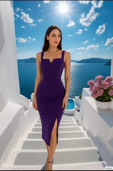 Kadın Dalgıç Krep Kumaş Yırtmaç Detaylı Midi Boy Elbise ürün görseli