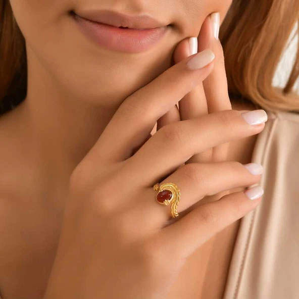 925 Ayar Gümüş Akik Taşlı Sarmaşık Yüzük ürün görseli 1