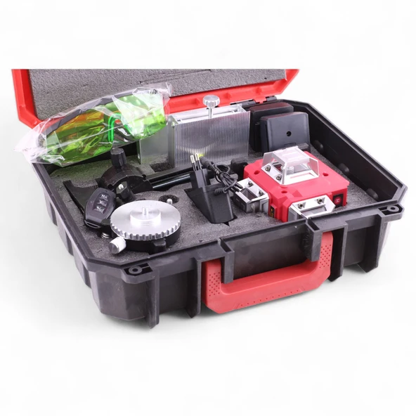 Çizgi Lazer Terazi 4D 2 Batarya Otomatik Seviye Ölçüm Cihazı Yeşil Lazeri Hizalama Tek ve Birlikte - Resim 2