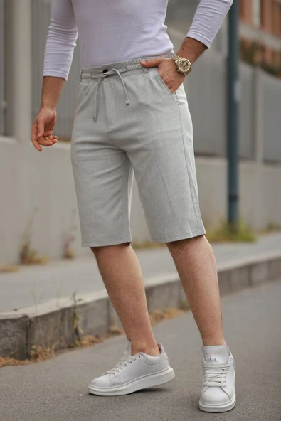 Erkek Beli Bağcıklı Ve Düğmeli Bezayağı Kumaş şort ürün görseli