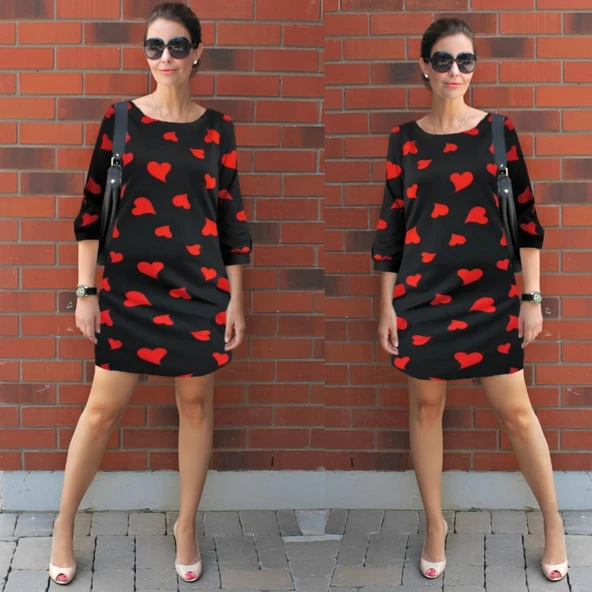 Kadın Uzun Kollu Bisiklet Yaka Dalgıç Mini Boy Elbise - Resim 3