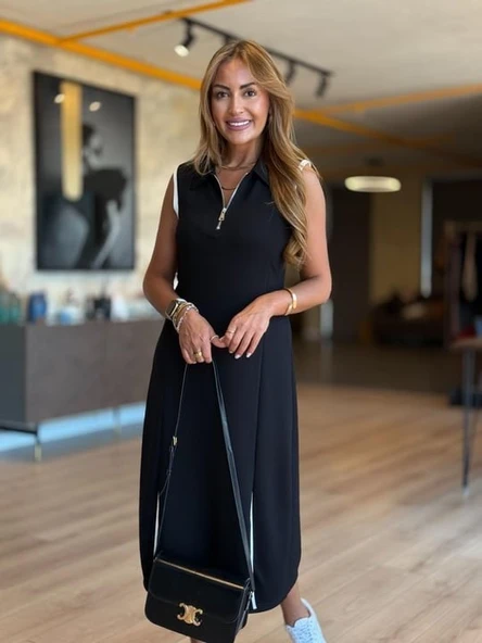 Kadın Modal Kumaş Fermuarlı Kolsuz Midi Boy Elbise ürün görseli