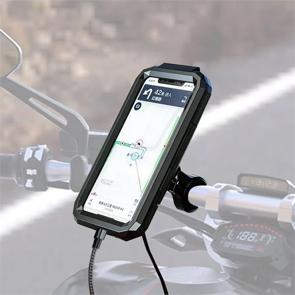 KNMASTER TT-900WU TİTREŞİM ENGELLEYİCİ USBLİ TÜM MOTOSİKLETLERE UYGUN TELEFON TUTUCU - 1