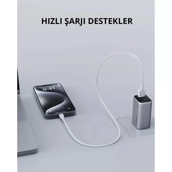 Aukey Cb-bal7-wh Naylon Örgülü Usb-a Lightning Kablosu 0.9mt - Resim 3