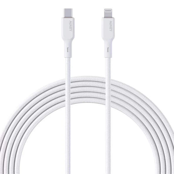 Aukey Cb-ncl1-wh Naylon Örgülü 3a 480mbps Type-c Lıghtnıng Kablosu 1.8mt