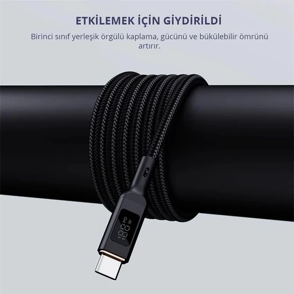 Aukey Cb-mcc102-bk 100w Naylon Örgülü 5a 480mbps Type-c Type-c Lcd Ekranlı Kablo 1.8mt - Resim 3