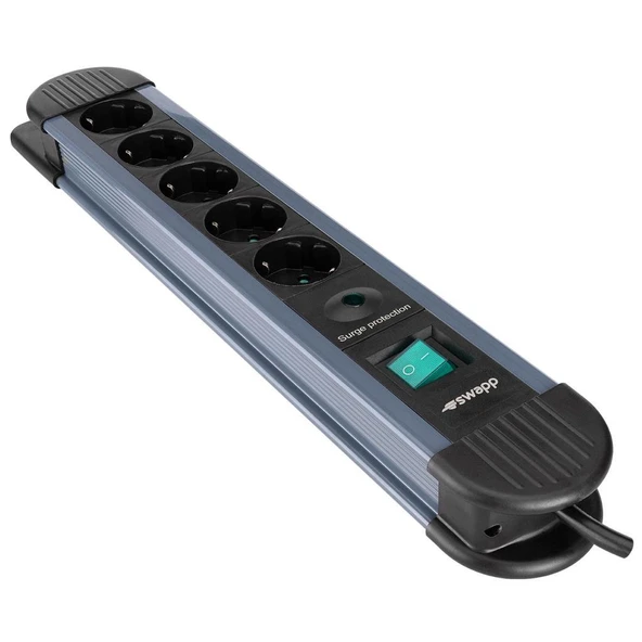 S-link SPGKS05 1.5m 3G1.5mm2 900 Joule 5Li Akım Kor. Gri Priz Çoklayıcı - 2