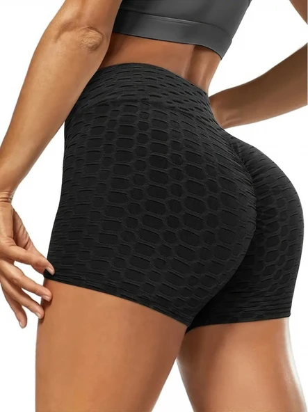 Kadın Arkası Büzgülü Kendinden Desenli Toparlayıcı Mini Tayt - Resim 3