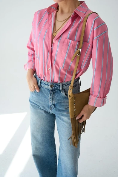 Cepli Gömlek - Pembe-Mavi - Resim 5