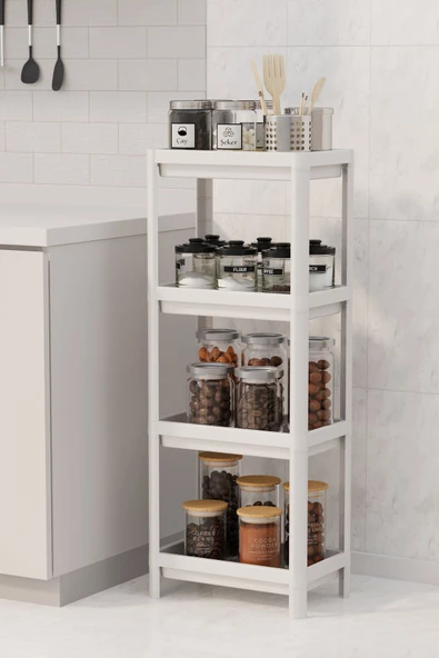 Mithra Life 4 Katlı Hazneli Plastik Beyaz Banyo Mutfak Balkon Düzenleyici Rafı MIT1191 - Resim 2
