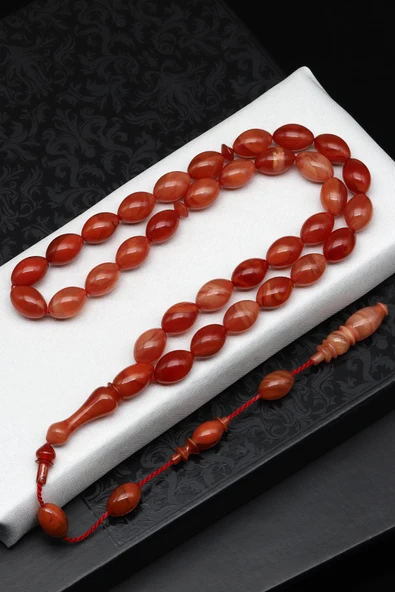 Usta İşçilikli Bordo Sıkma Tesbih 9 x 13 mm Arpa Kesim ürün görseli 1