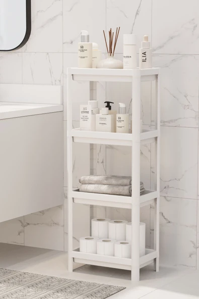Mithra Life 4 Katlı Hazneli Plastik Beyaz Banyo Mutfak Balkon Düzenleyici Rafı MIT1191 ürün görseli