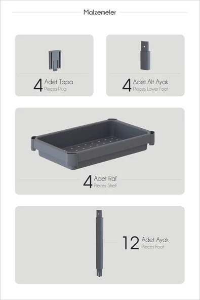 Mithra Life 4 Katlı Hazneli Plastik Beyaz Banyo Mutfak Balkon Düzenleyici Rafı MIT1191 - Resim 6