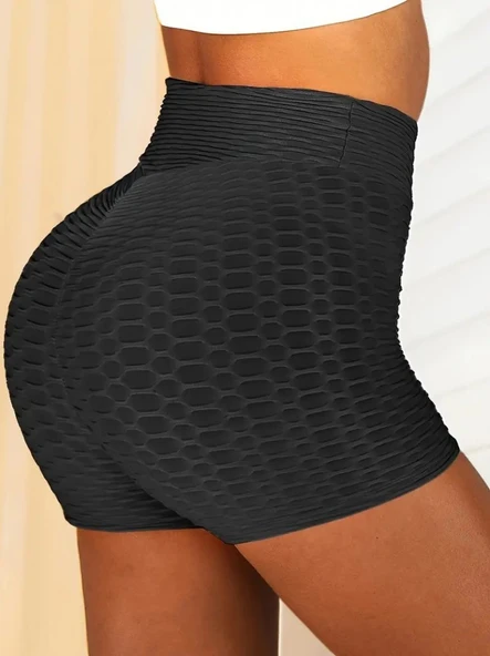 Kadın Arkası Büzgülü Kendinden Desenli Toparlayıcı Mini Tayt ürün görseli