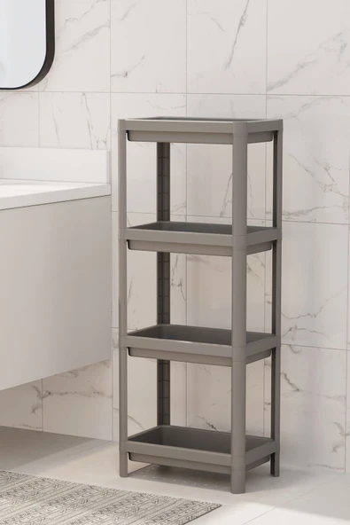 Mithra Life 4 Katlı Hazneli Plastik Gri Banyo Mutfak Balkon Düzenleyici Rafı MIT1193 - Resim 3